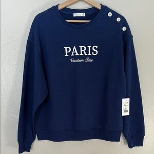 NEW 89th & Madison Blue‎ Crew Neck Sweater with Paris Text